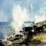 Breaking Waves on Poipu Point Lava Cliffs – Watercolor Work by Artist Deborah L Giles