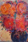 Red Flowers Lava Vase – Mixed Media Work by Artist Deborah L Giles